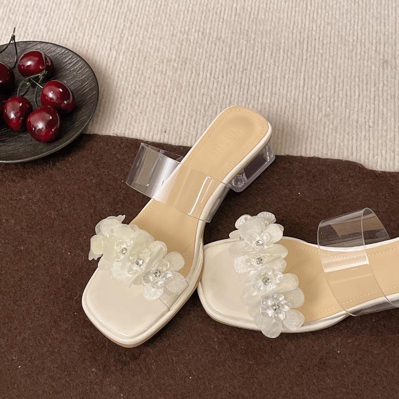 Fashion Women's Sandals Summer Slip on PVC Open Toe High Heels Women Chunky Heel Transparent Sandals Fashion Women's Slippers Sandalias