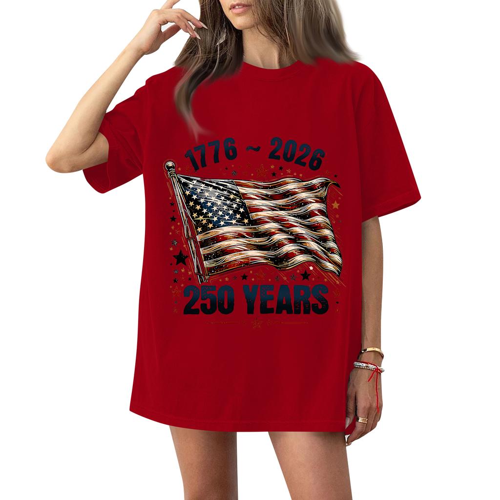 Women's Fashionable Casual Short-Sleeve Neck Printed T-Shirt for the 250th Anniversary of the Founding of the United States