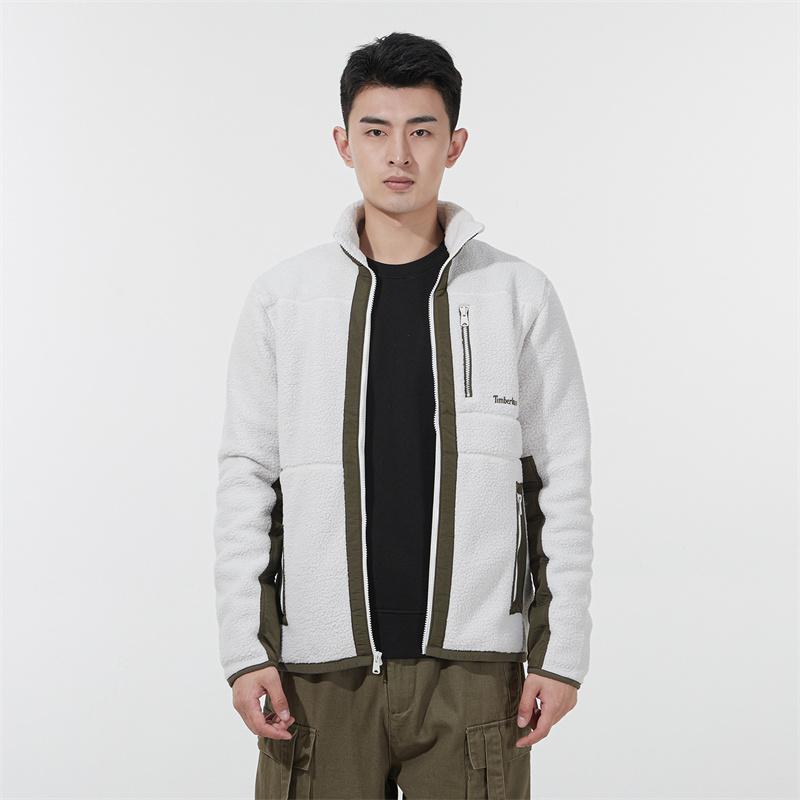 Timberland Contrast Color Warm Fleece Stand Collar Logo Jacket Men Jackets White-Sand A44BC-BH7