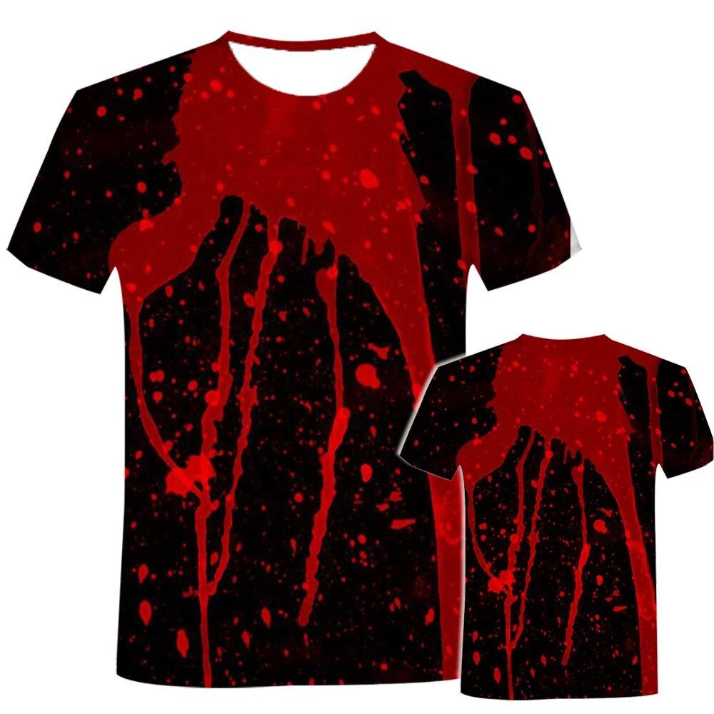 Magliette Stampa 3D Sangue Horror di Halloween Uomo Donna Manica Corta T-Shirt Hip Hop Oversize Harajuku Y2k Magliette Top Abbigliamento Unisex