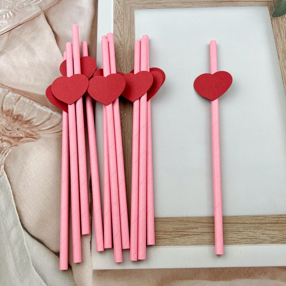 20Pcs Degradable Heart Paper Straws Pink/yellow Disposable Drinking Straw  Bar