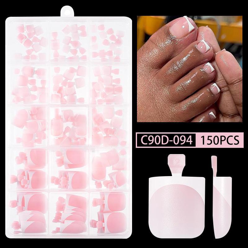 French Press On Toenail Set 120/150pcs Short Square Shiny Fake Toenails for Summer Foot Nail Art DIY Pedicure