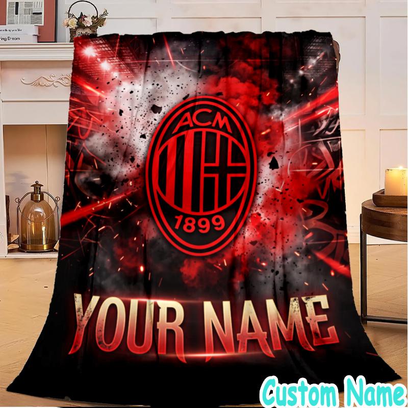 Custom Name Milan Logo Flannel Blanket Seasonal Universal Blanket For Indoor/outdoor, Perfect For Bedroom Sofa birthday gifts