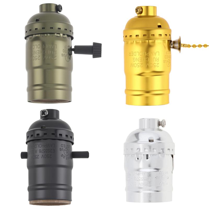 E26 / E27 Socket Vintage Retro Lamp Holder Aluminum Bulb Light Screw Sockets 4 Colors with Switch 110V/220V