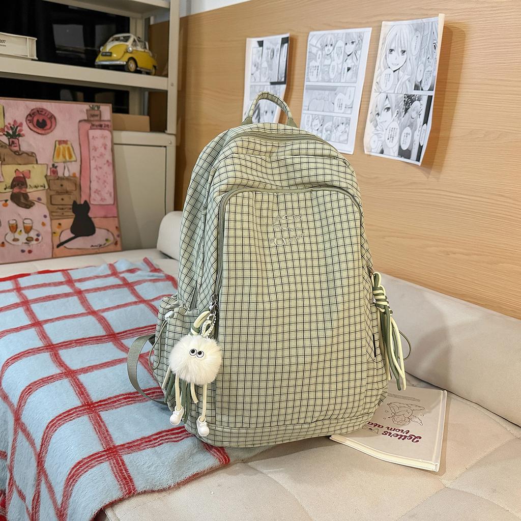 Plaid backpack for womeninsLarge-capacity student backpack in college style, lightweight, casual, and versatile for high school
