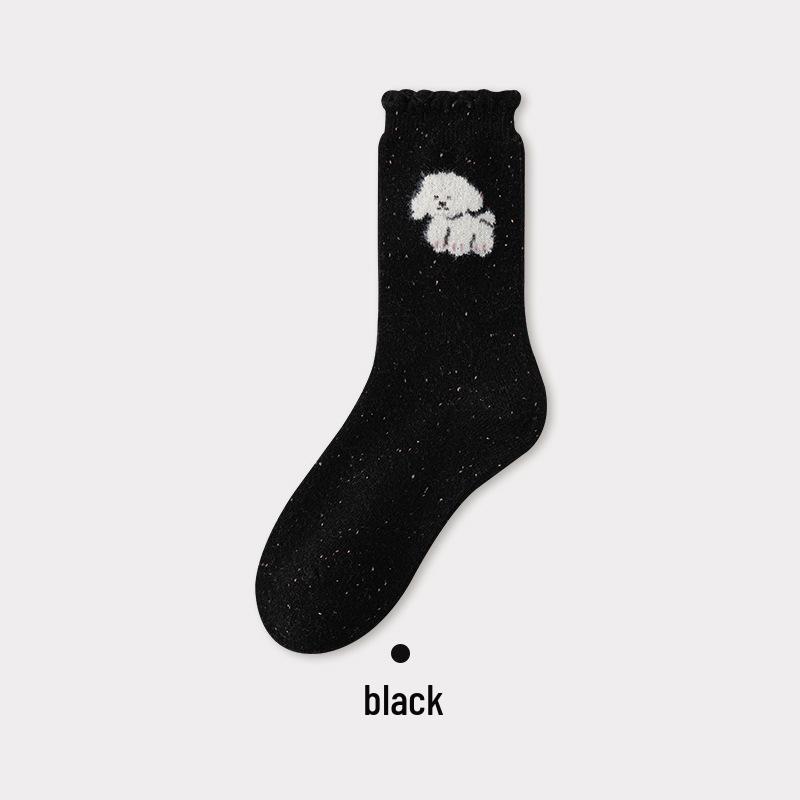 

Dotty Yarn Women s Warm Wool Socks with West Highland Terrier Pattern and Bubble Cuff for Autumn & Winter One Size чёрный