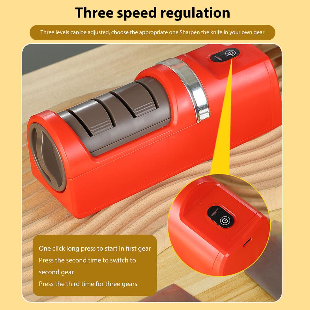 Electric Knife Sharpener Portable USB Rechargeable with Non Slip Base Coarse Fine Grinding Wheel for Kitchen Chef Home