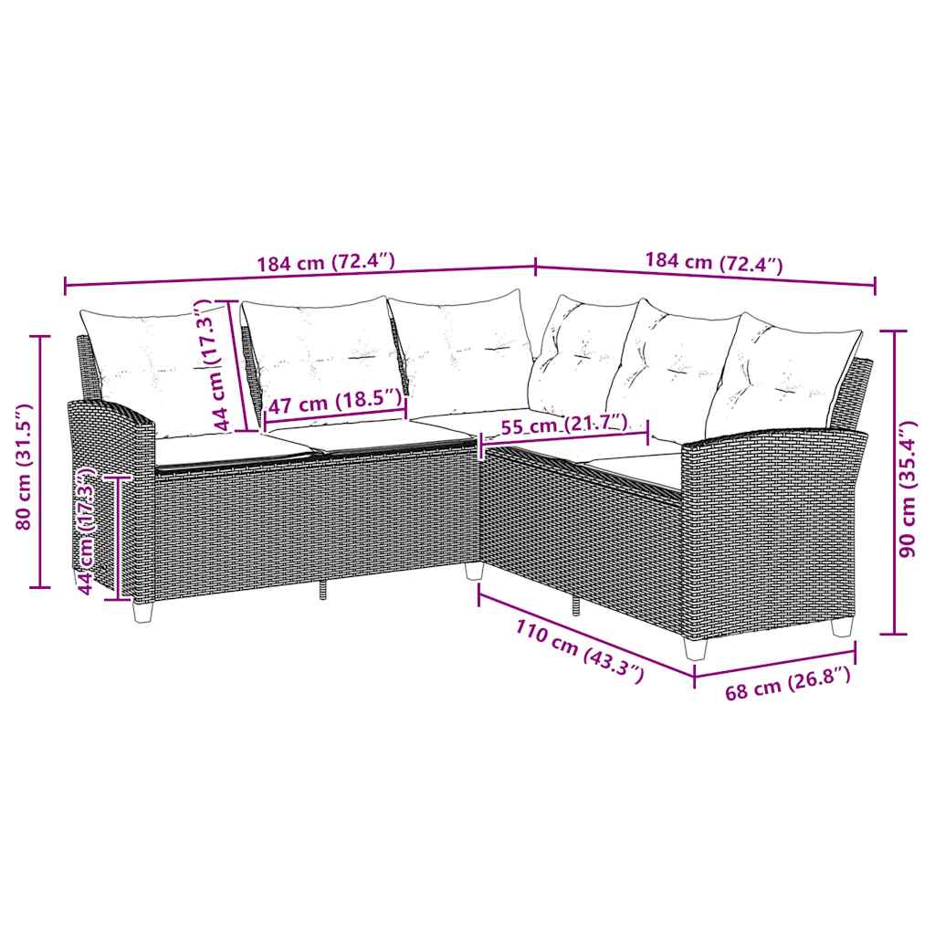 L Shaped Sofa with Cushions Black Poly Rattan