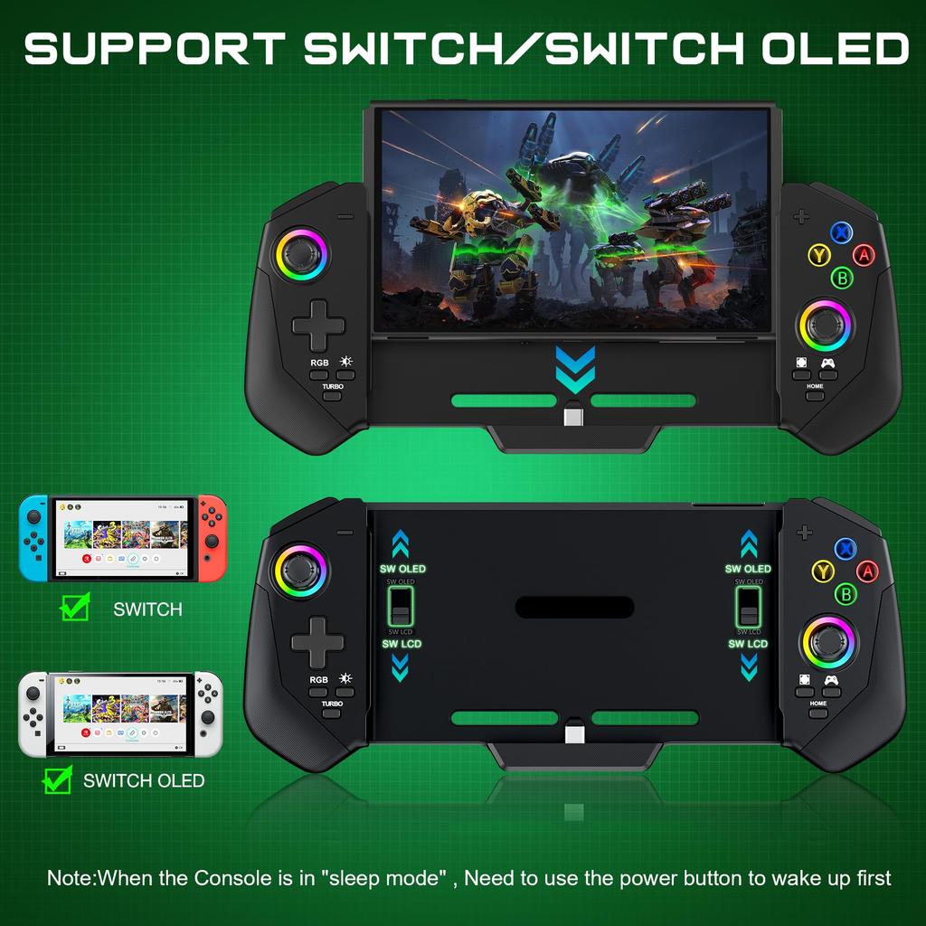 Kabelový ovladač pro OLED Funkce a vibrace RGB a pohodlný úchop se 4 sloty pro karty Switch/Switch - Gyro, Turbo, Ovládání, Osvětlení,