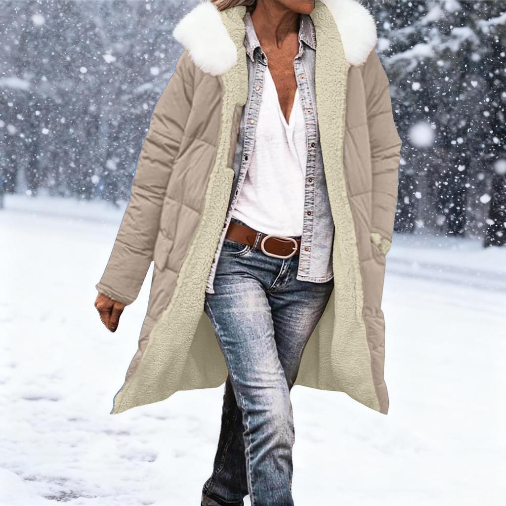 Women's Fashion Winter Solid Color Long Sleeved Hooded Long Zipper Cotton Jacket Warm Coat Down Jacket