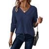 2026 Spring and Autumn Women's Ribbed Knit Solid Color V-neck Drop-shoulder Elegant Long-sleeve Top