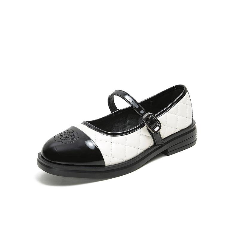 Autumn New Camellia Mary Jane Shoes with Jk Single Shoes Round Head Small Leather Shoes Women