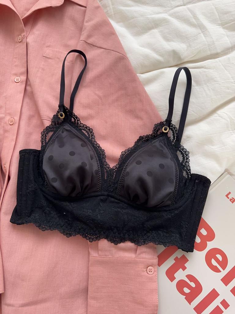 Triangle cup natal thin underwear women's big breasts show small and thin lace bra sexy pure desire without steel ring