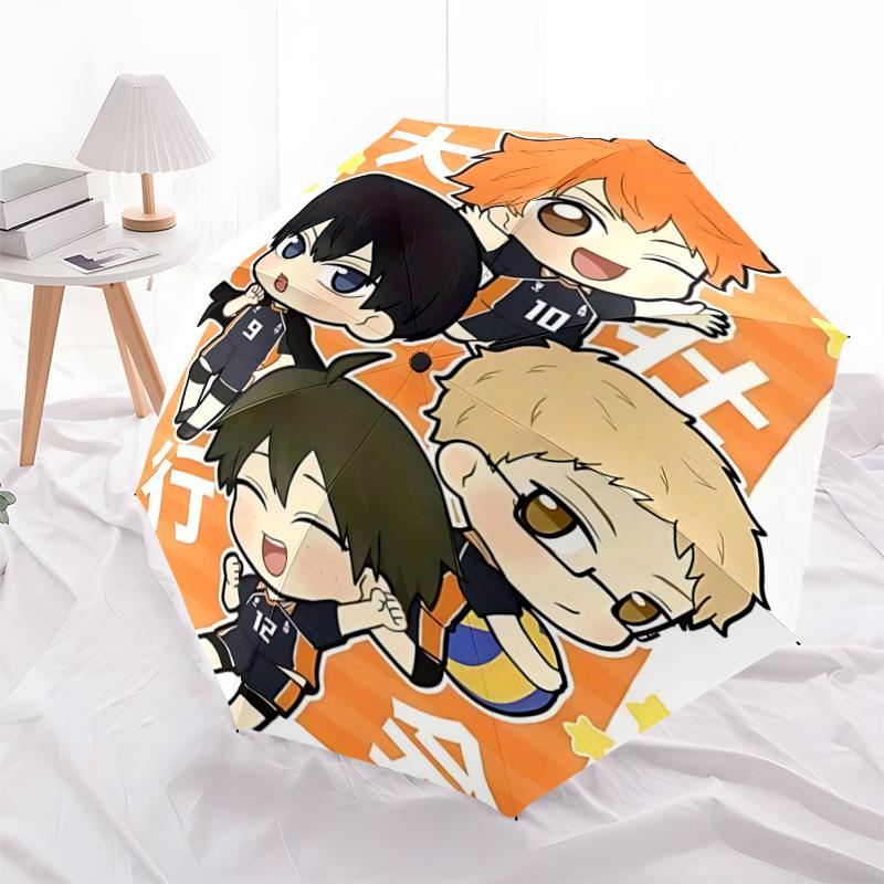 1pc Haikyuu! Chibi Characters Automatic Opening Umbrella Portable Folding Design with Iron Frame, Outdoor for Fans, Travelers, Everyday Use - Ide