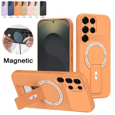 Matte Fold Ring Holder Phone Case For Samsung S26 Ultra S24 Plus S23 S22 S25 Ultra For Magseafe Magnetic Protection Cover