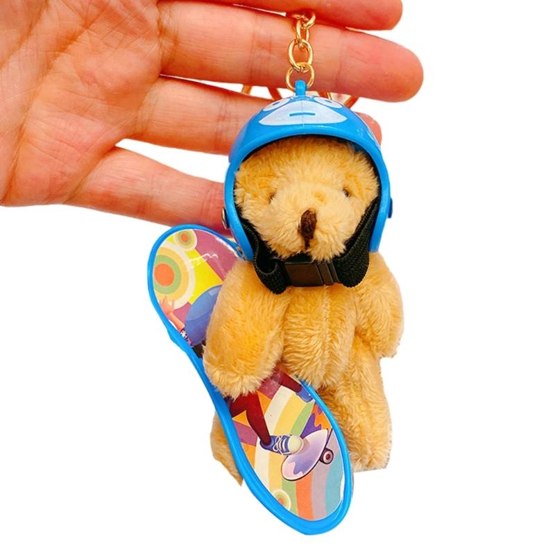 

Lovely Plush Skateboard Bear Pendant Fashion Bear Keychain Stylish Bag Ornament Perfect for Keyring and Bag Decoration синий