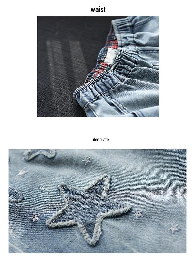 Plus Size Vintage Embroidered Women's Cotton Denim Harem Pants, Elastic Waist, Cropped for Spring/Summer