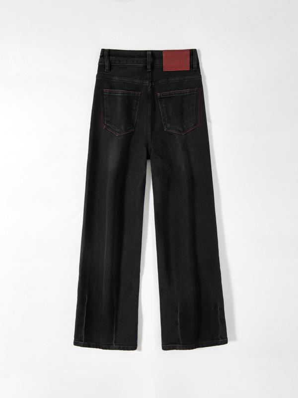Women's High-Waisted Slim Wide-Leg Denim Jeans - Black Bull Style, Spring 2026, Flattering Elastic Straight-Leg.