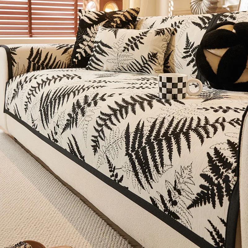 1PC Leaf Chenille Sofa Cover Mat for Living Room Home Decor Non-slip L Shaped Sofa Slipcover Universal Corner Couch Towel