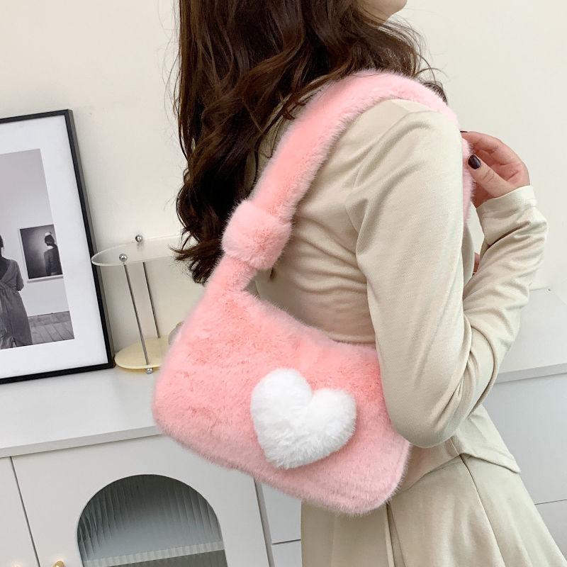 Autumn and Winter Love Wool Bag Single Shoulder Oblique Bag Mobile Phone Change Bag Plush Women's Bag Love Small Square Bag