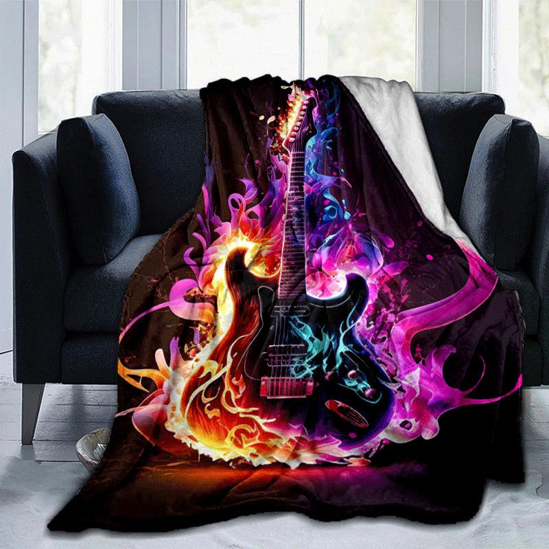 

1pc Guitar Printing Lightweight Flannel Blanket, Comfortable and Warm Blanket, for Camping Sofa Bed and Couch Office, Suitable for Gift Blank 100x150cm