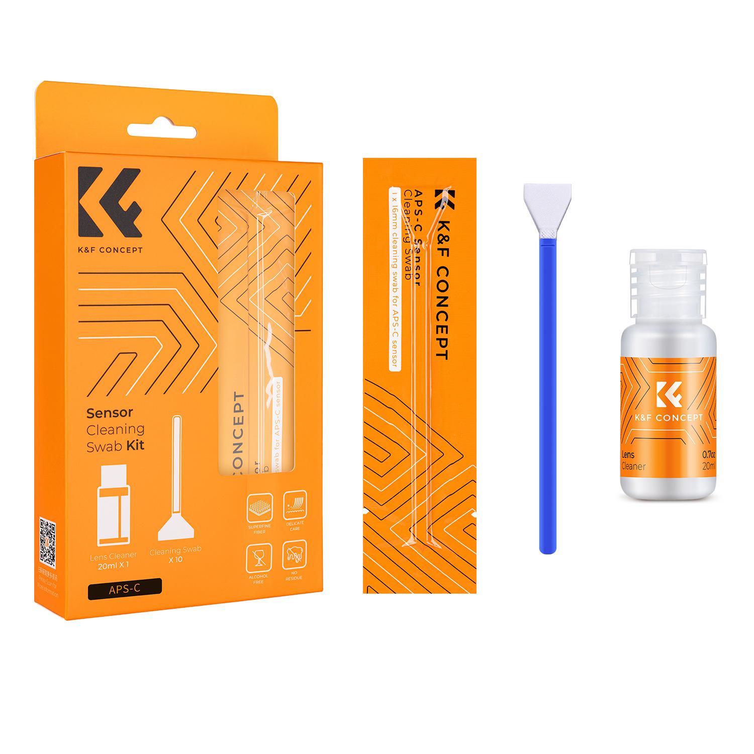 K&F Concept 16mm APS-C/24mm Full-Frame Sensor Cleaning Kits 10Pcs Cleaning Swab Brushs 1pcs 20ml Cleaning liquid for DSLR Camera 16mm APS-C