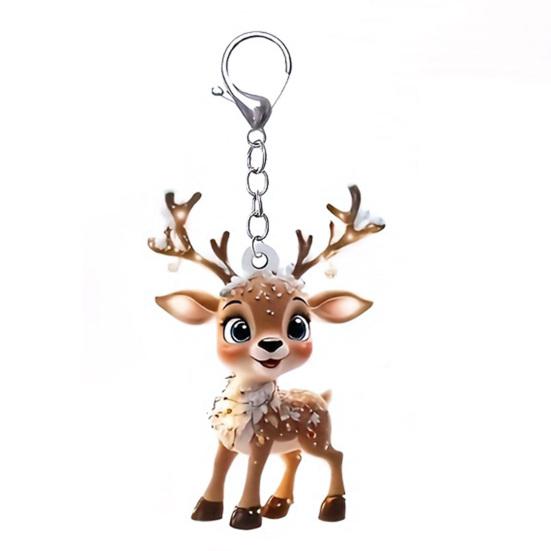 2D Flat Acrylic Elk Pendant Cartoon Deer Car Rearview Mirror Charm Christmas Tree Hanging Decoration for Auto Interior Accessories Holiday Window Wall