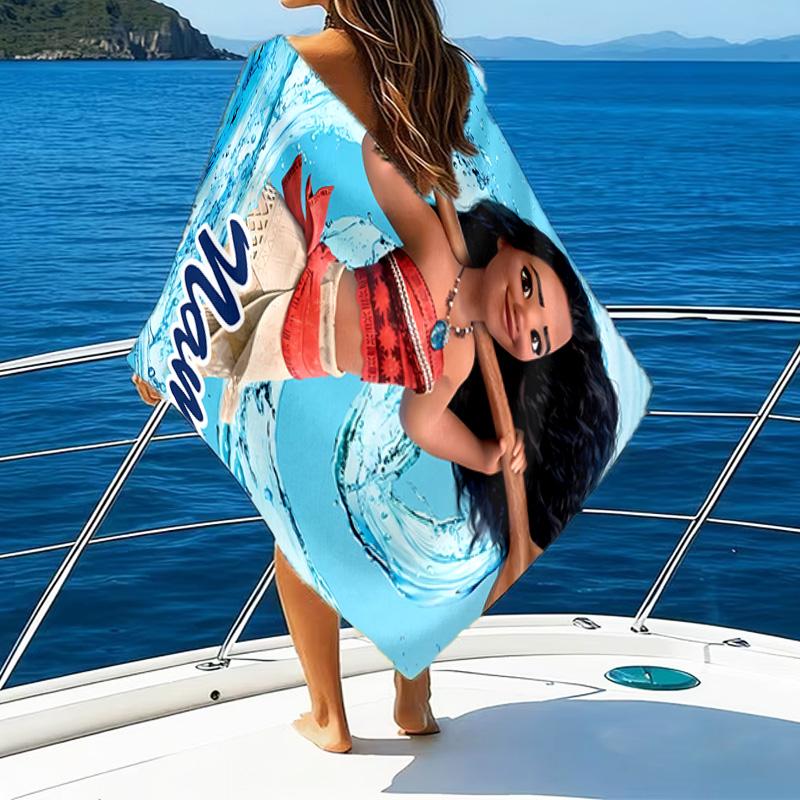 1pc Princess3 Beach Towel with Custom Name, Beach/Swimming/Bath/Picnic/Camping Towel, Suitable for Seaside Beaches