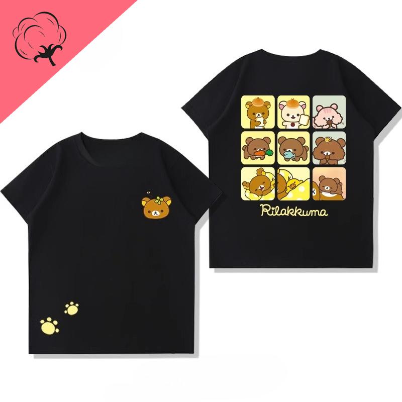 Anime Shirt Rilakkuma Cartoon Cotton Crewneck Casual Kawaii Unique Printed Tee Boy Girl Cute Style Camisa Y2k Clothes Women Tops