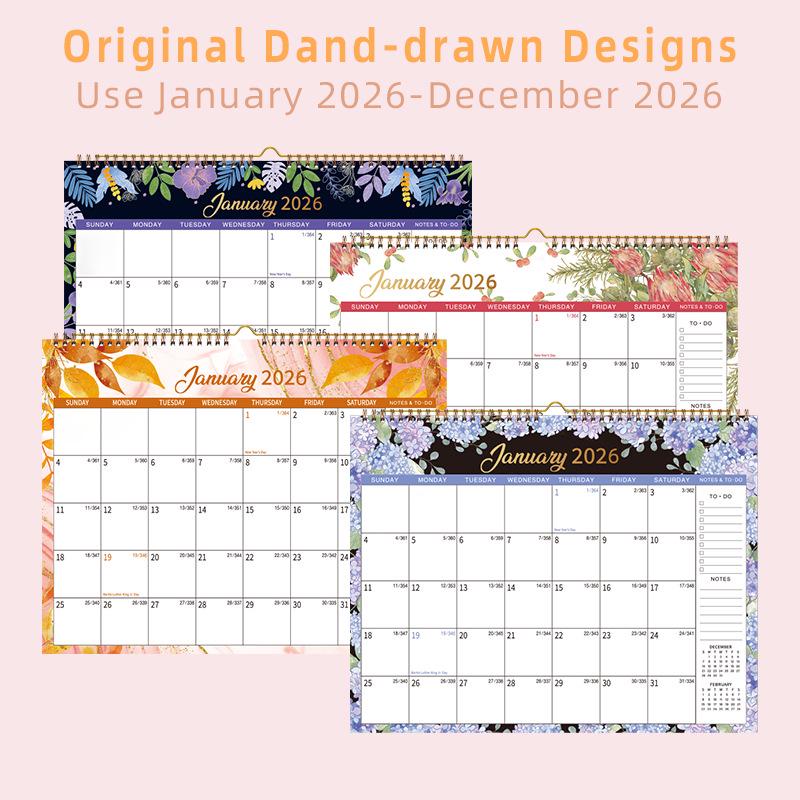2026 Floral Wall Calendar: Custom Punch-in Memo Ring Calendar for Office
