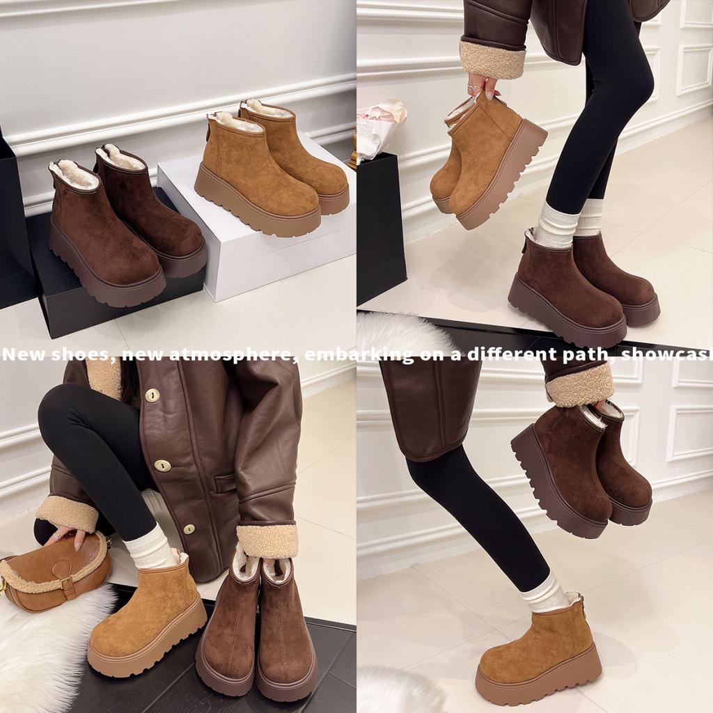 Plateau-Schneestiefel aus Leder Damen Winter Neu Samt Damen Schuhe Erhöht Oberbekleidung Verdickt Warme Baumwollschuhe