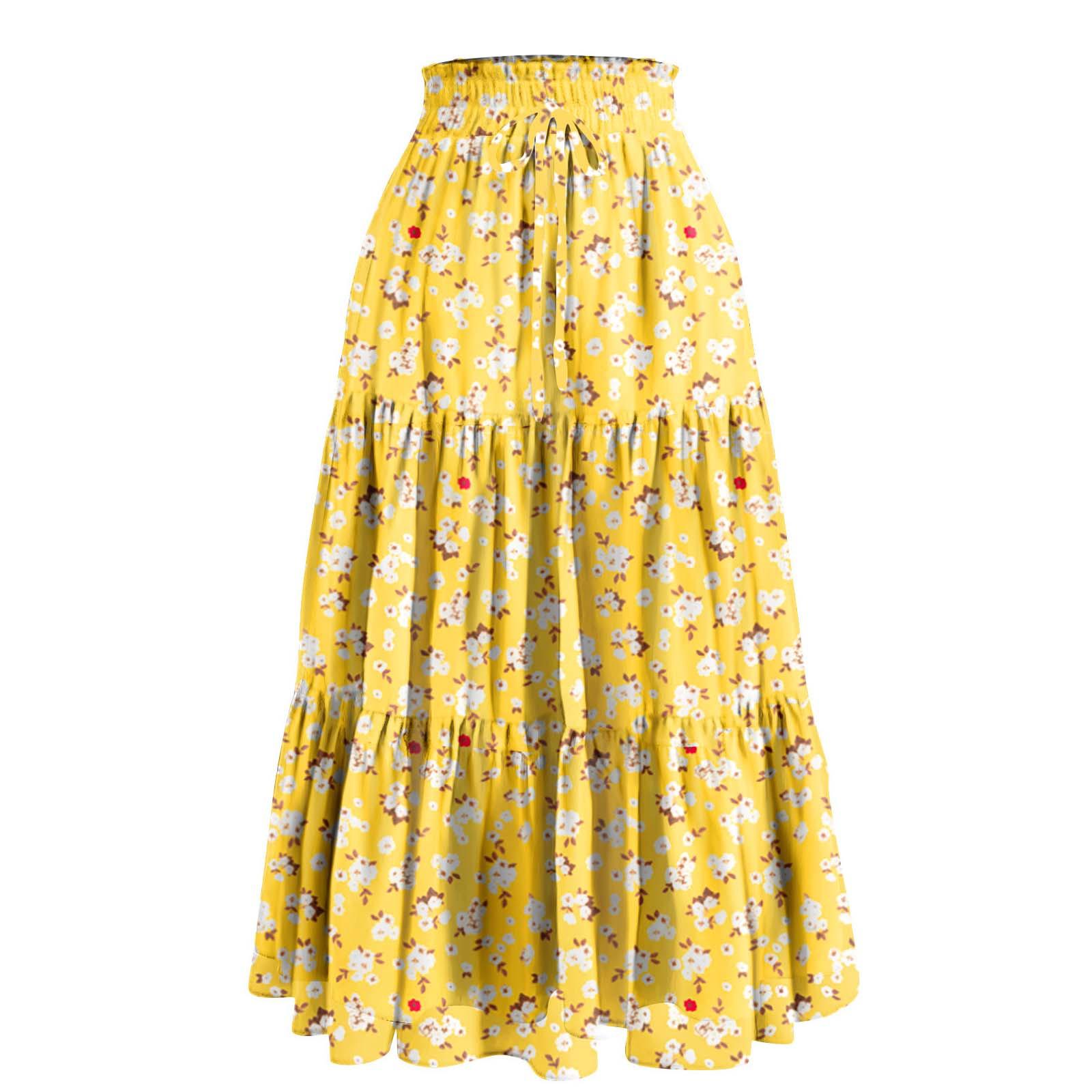 

Женская весенняя повседневная длинная юбка с оборками, однотонная юбка, ретро-юбка в складку XL жёлтый