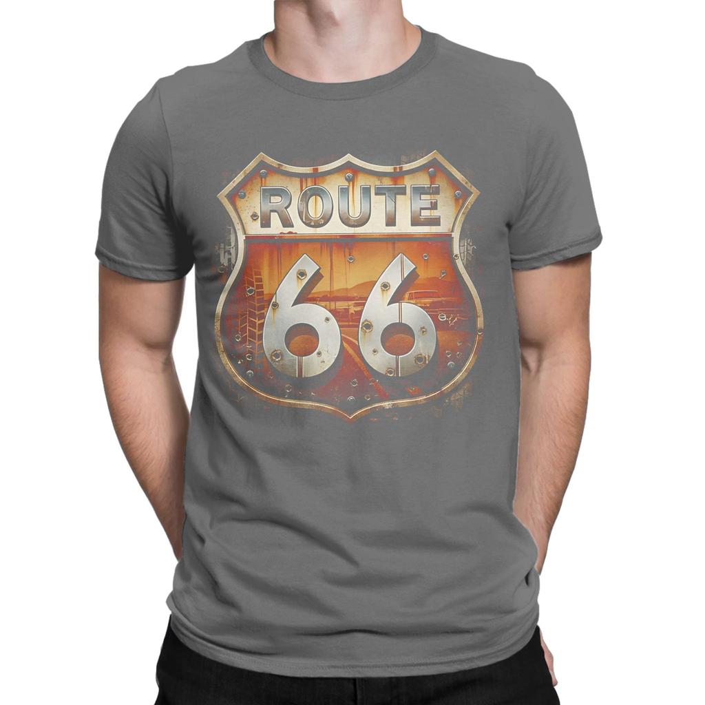Rusted Route 66 Shield Battle Scarred Highway Legend Funny Graphic 100 Cotton Tshirt Route 66 Tops Tees For Unisex