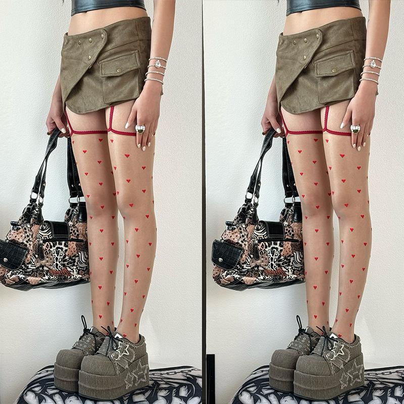 1/2 Pairs Heart Suspender Stockings Women  Y2K Spicy Girl Over The Knee Socks Sexy Open Crotch Long Tube Stockings