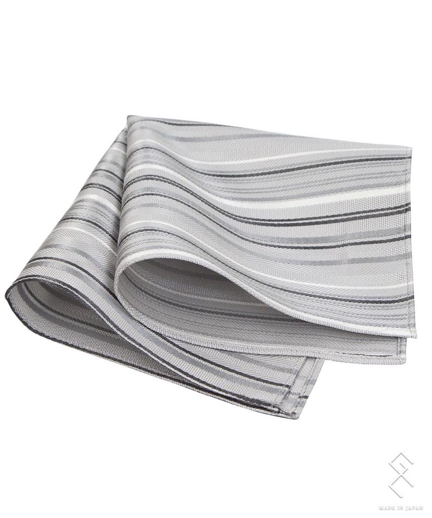 Gran creer Tie and Pocket Square Wedding Made in Fujiyama Gran creer x Set, Formal, Silk, Japan, Weave, (Multi-Stripe Silver)