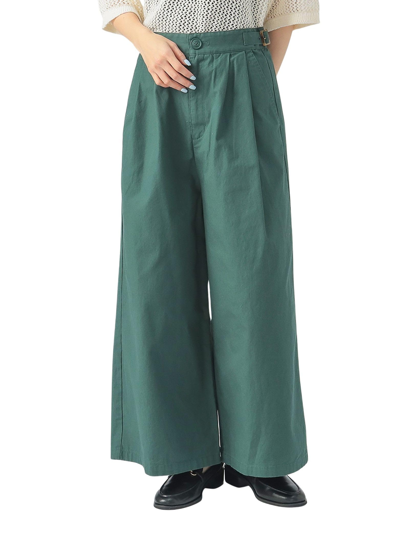 Beams Heart Pants with Side Size S Women s Wide-leg Belts, Green, зелёный