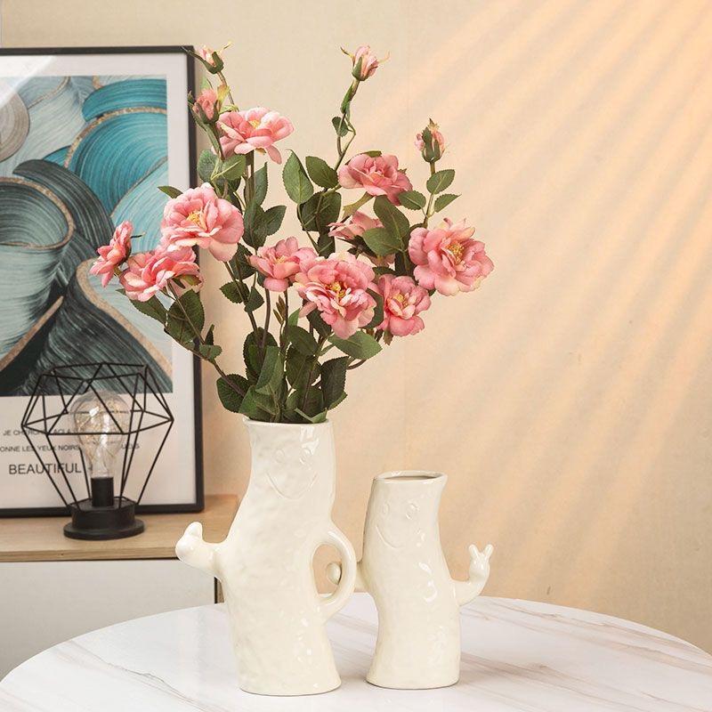 Ästhetische Smiley-Gesicht Keramikvase, Niedliche Kreative Heimdeko Blumenvase für Wohnzimmer & Tischdekoration