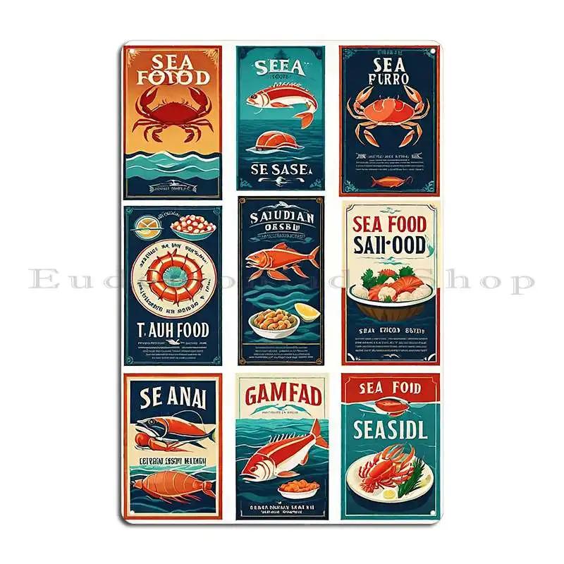 Sea Food Mariaflaviane Metal Sign Living Room Customized Party Decoration Designing Tin Sign Poster