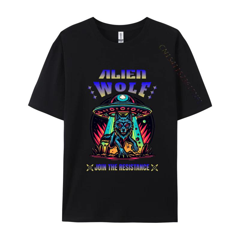 Alien Wolf TShirt Join The Resistance Funny T Shirt Cotton Tops Tees for Male Black Large Graphic Tees