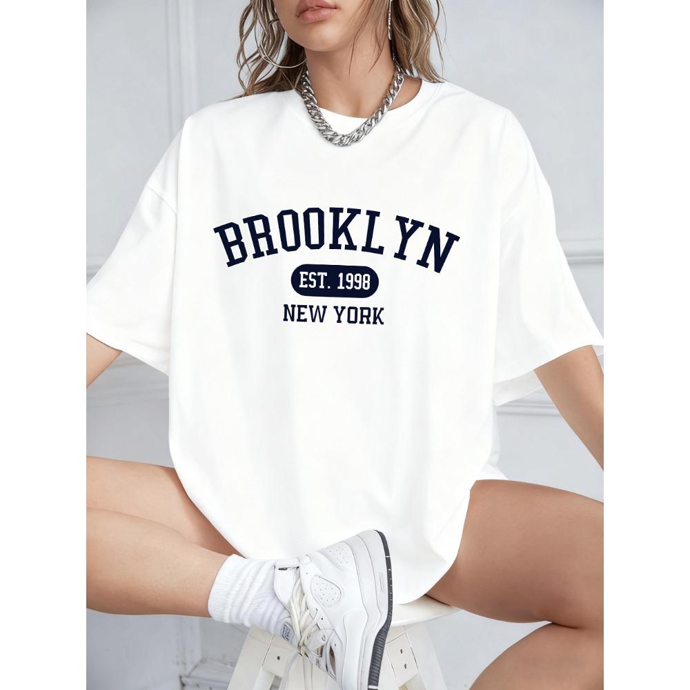 Brooklyn New York Est 1998 Prints T-Shirts Women Summer Short Sleeve T Shirt Loose O-Neck Comfortable Tops Casual Clothes