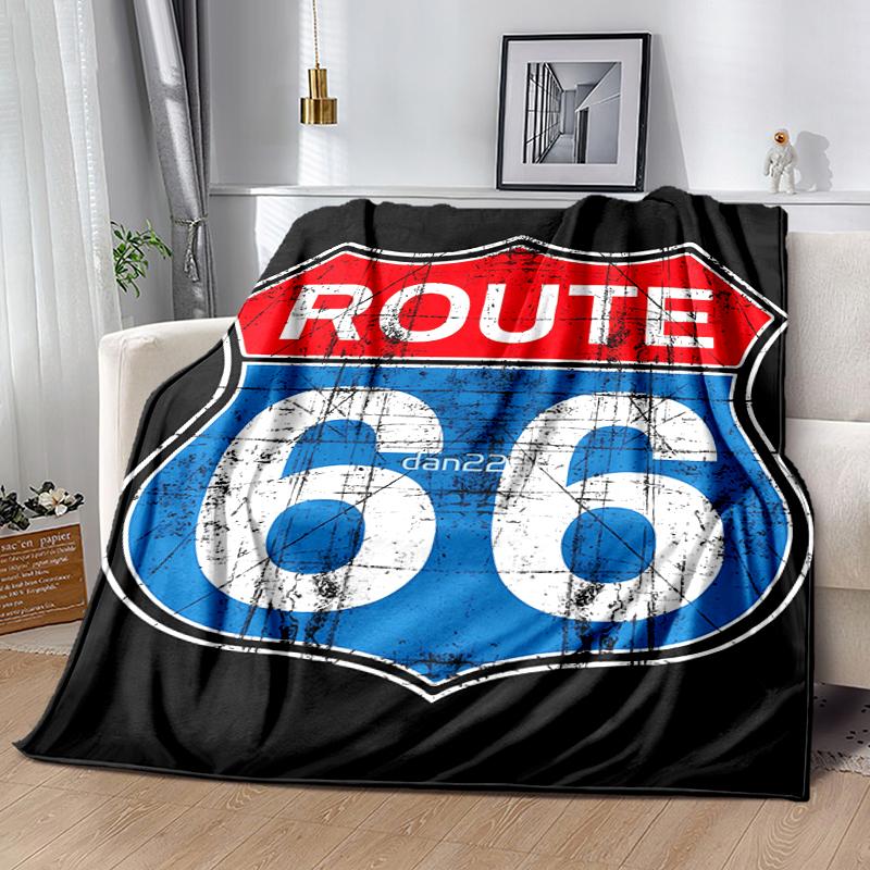 1pc Blanket U.S. Route 66(1) Print Design, Lightweight Blanket for Sofa, Bed- Soft &Warm, Gift for All Seasons like Christmas, Halloween
