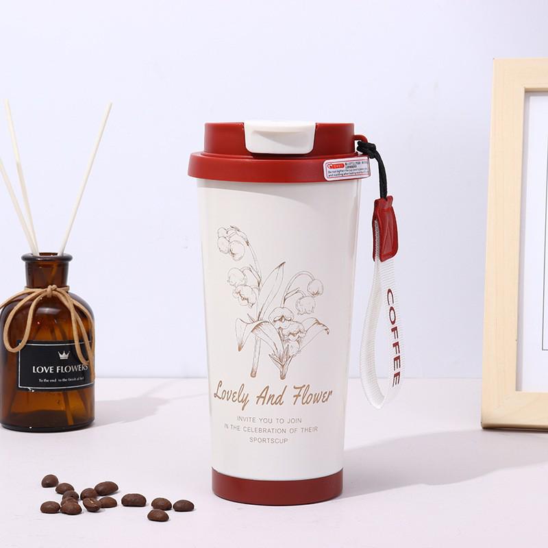 Maiglöckchen Edelstahl Isolierkaffeetasse - Großes Fassungsvermögen, Tragbar, mit Strohhalm für Draußen