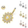 3Pcs Women Rhinestone Flower Belly Rings Set Navel Bar Body Piercing