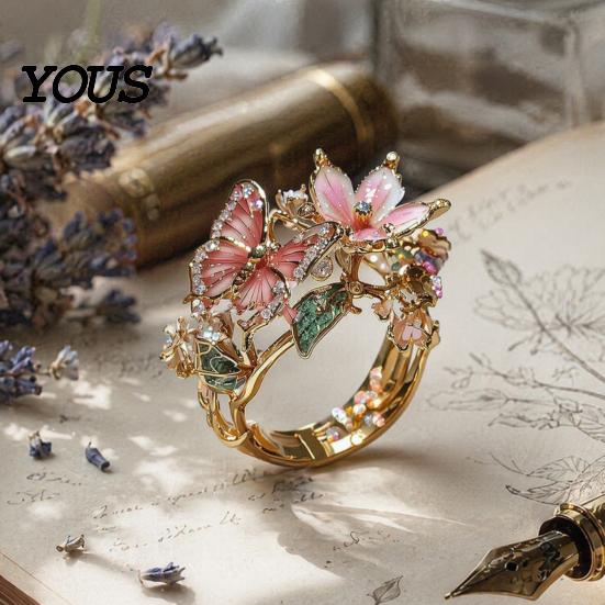 Comfortable Butterfly Ring Lightweight Alloy Finger Ring, Flower Shape Adjustable Opening Vivid Design Band for Daily Wear Date Party