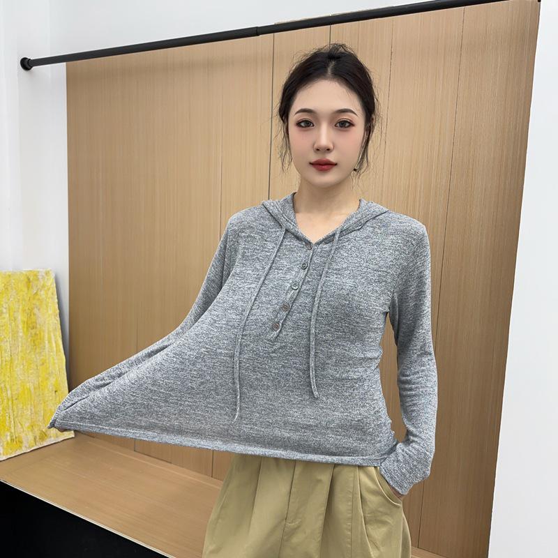 Women's Slimming High Elasticity Knitted Hoodie - Autumn/Winter Style, Warm Long Sleeve Casual Top