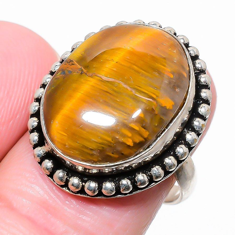 

Tiger Eye Gemstone 925 Sterling Silver Jewelry Ring Size 8.5 U8p13 8.5 жёлтый