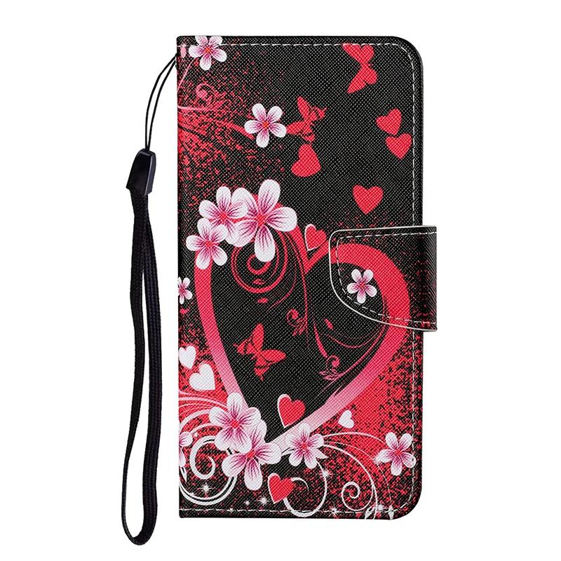 Leather Flip Phone Case For iPhone 11 XR X XS 7 8 SE 2020 SE 2022 Lion Cat Flower Painted Wallet Card Holder Back Cover