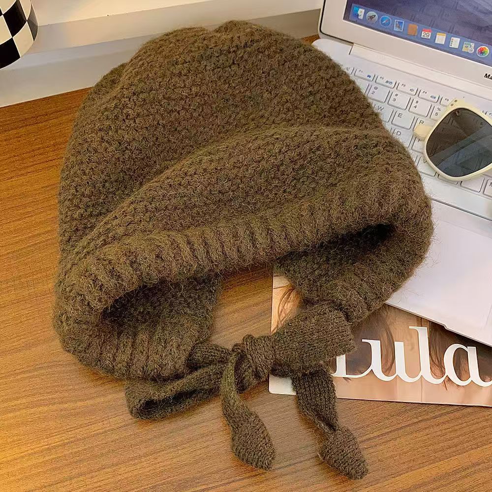 Bag hat female Hepburn style lazy straps stack hat sweet 2025 autumn and winter new warm versatile wool hat
