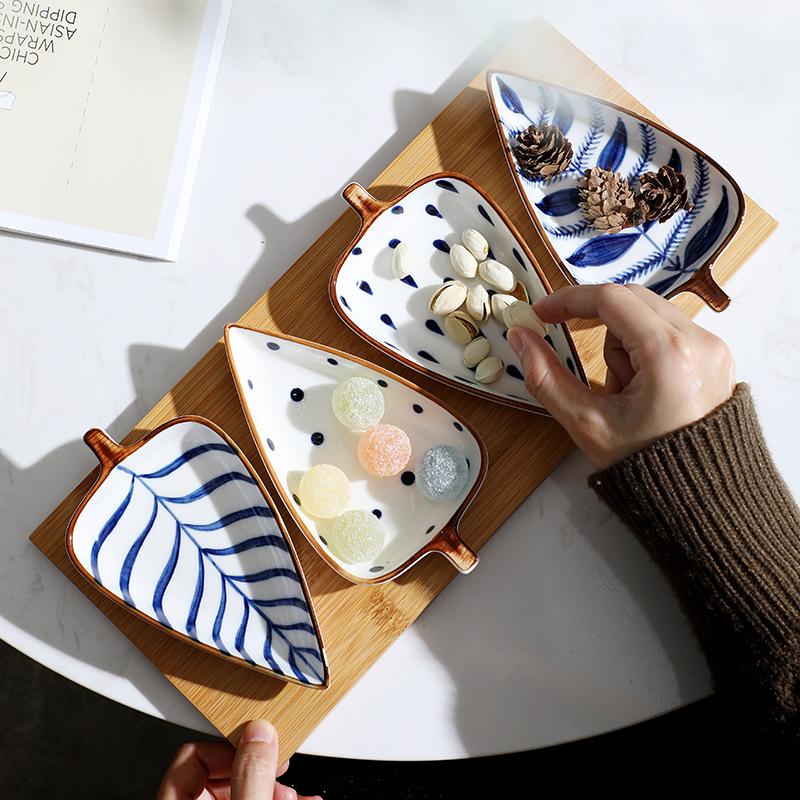 Creative Japanese Leaf Shape Ceramic Multi-grid Dried Fruit Dish Sushi Snack Plate Sauce Dish Set Home Deco