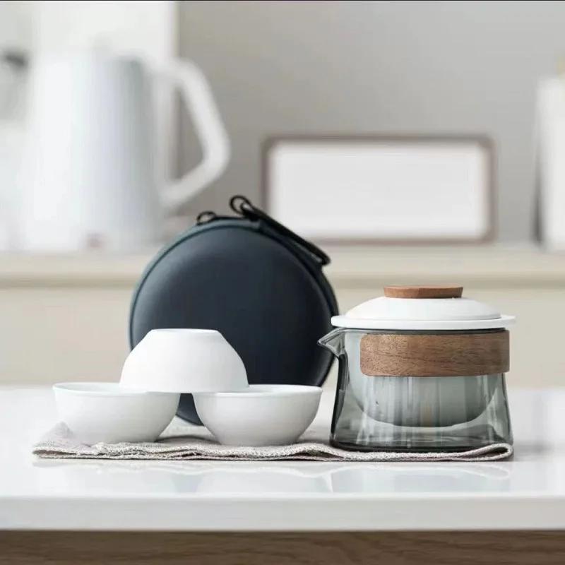 1 Bowl 3 Cup Zen Teapot and Tea Cup Set Kit Household Tea Making Travel Set Outdoor Portable Bag Chinese Tea Set Supplies
